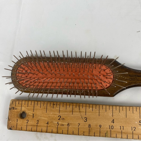 Vintage ESI West Germany Wood Hair Brush 25249 Metal Pin Cushion Brush - Picture 3 of 4